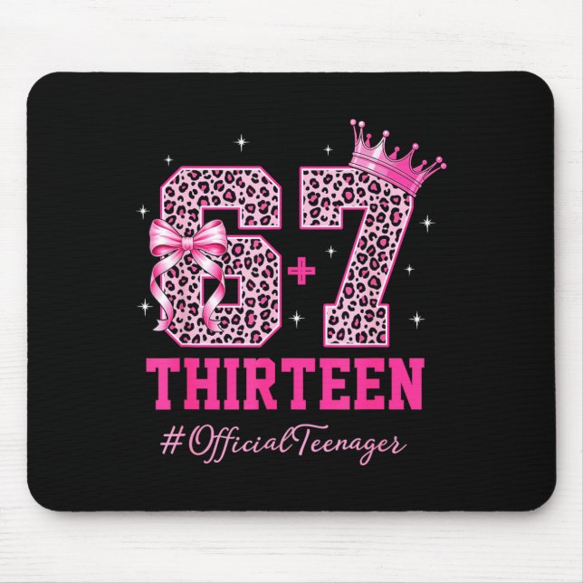 67 Meme 13th Birthday Girl Leopard Nk Bow Cute Tee Mousepad (Vorne)