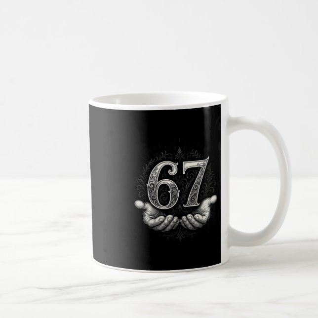 67 Meme 6 7 Six Seven Hands Funny Gen Alpha Slang  Kaffeetasse (Rechts)