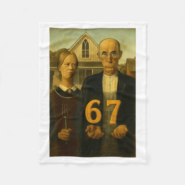 67 Meme American Gothic Art Six Seven Gen Alpha Sl Fleecedecke (Vorderseite)