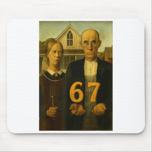 67 Meme American Gothic Art Six Seven Gen Alpha Sl Mousepad