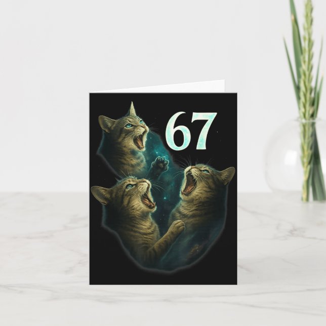 67 Meme Cat Howling At 67 Funny 6 7  Karte (Vorderseite)