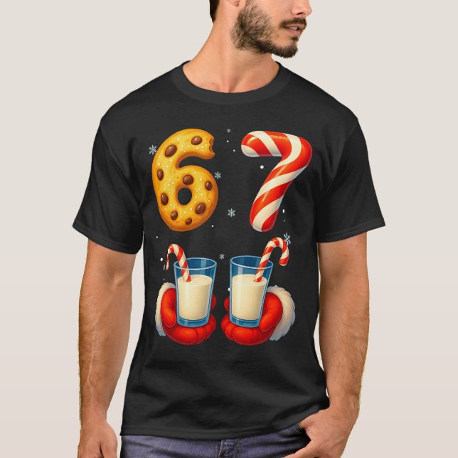 67 Meme Christmas Cookie Candy Cane Funny Six Seve T-Shirt (Vorderseite)