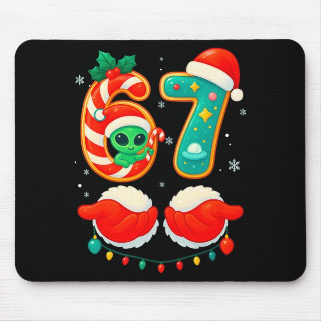 67 Meme Christmas Funny Alien Santa Six Seven Xmas Mousepad (Vorne)