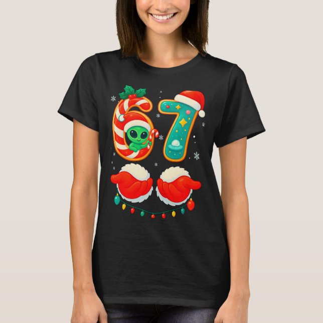 67 Meme Christmas Funny Alien Santa Six Seven Xmas T-Shirt (Vorderseite)