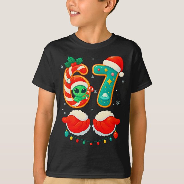 67 Meme Christmas Funny Alien Santa Six Seven Xmas T-Shirt (Vorderseite)