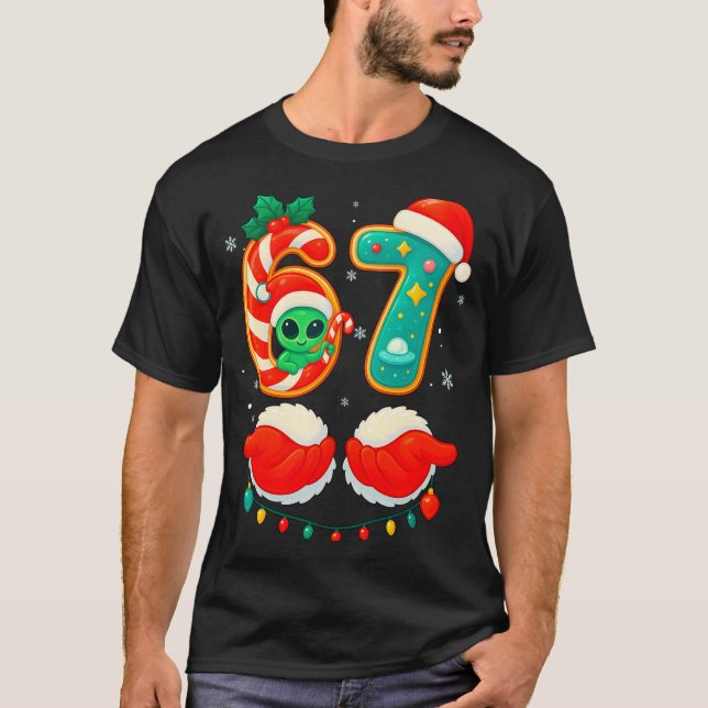 67 Meme Christmas Funny Alien Santa Six Seven Xmas T-Shirt (Vorderseite)