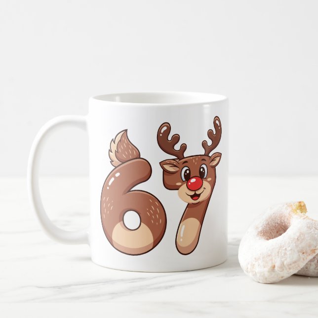 67 Meme Christmas Reindeer  Mug Kaffeetasse (Mit Donut)