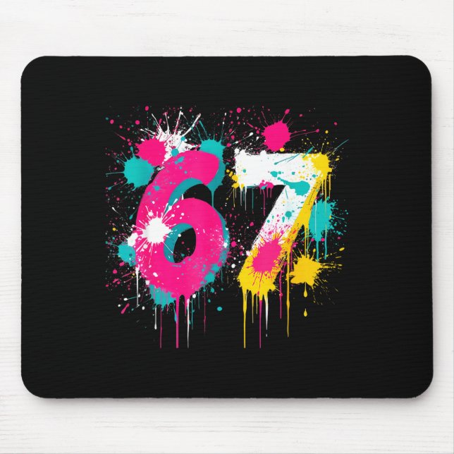 67 Meme Drip Spray Paint Six Seven 80s Bright Colo Mousepad (Vorne)