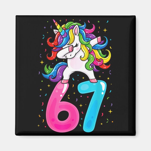 67 Meme Einhorn für Mädchen sechs sieben Gen Alpha Magnet (Vorne)
