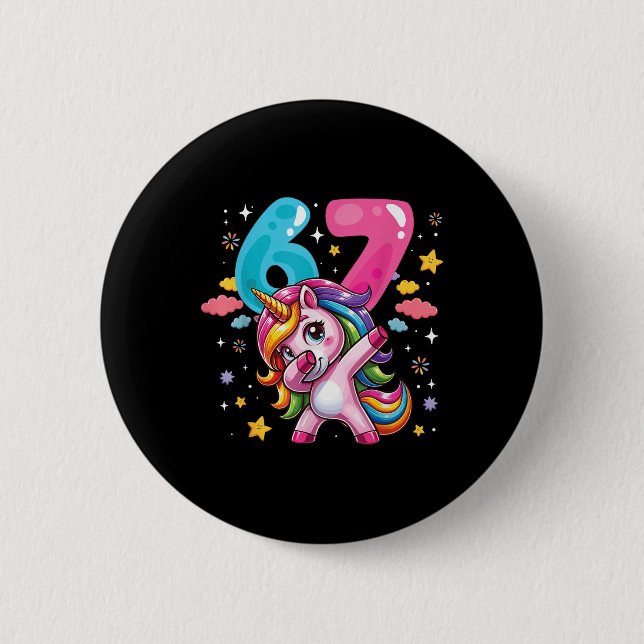 67 Meme Einhorn für Mädchen Sechs Sieben Meme Brai Button (Vorderseite)