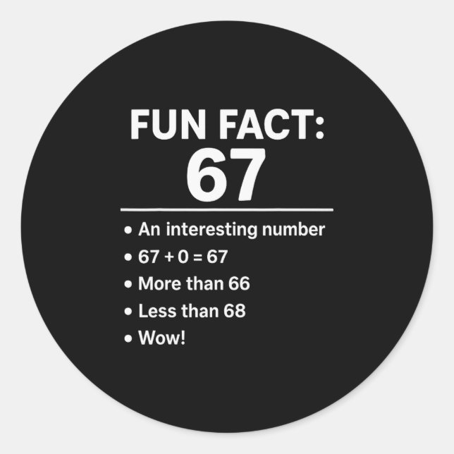 67 Meme Fun Fact - Six Seven Gen Alpha Z Funny Hum Runder Aufkleber (Vorderseite)