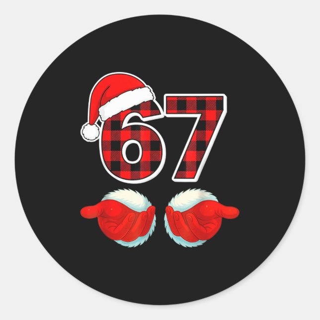 67 Meme Funny Christmas Red Plaid Xmas Pajamas Sla Runder Aufkleber (Vorderseite)