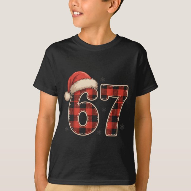 67 Meme Funny Christmas Red Plaid Xmas Pajamas Sla T-Shirt (Vorderseite)