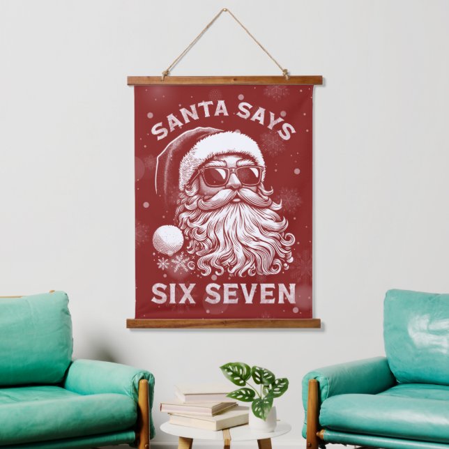 67 Meme Funny Santa Says Six Seven Christmas Wandteppich Mit Holzrahmen (Wohnzimmer)