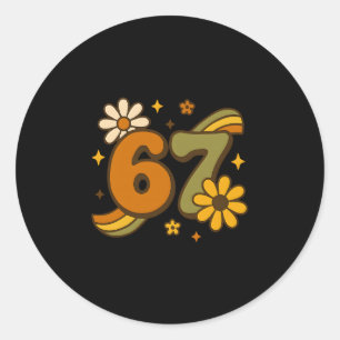 67 Meme Herbst Herbst Groovy Retro 70er Sechs Sieb Runder Aufkleber