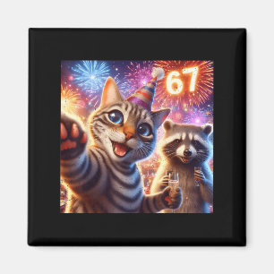 67 Meme Katze Waschbär Neujahr Selfie Lustiger Geb Magnet