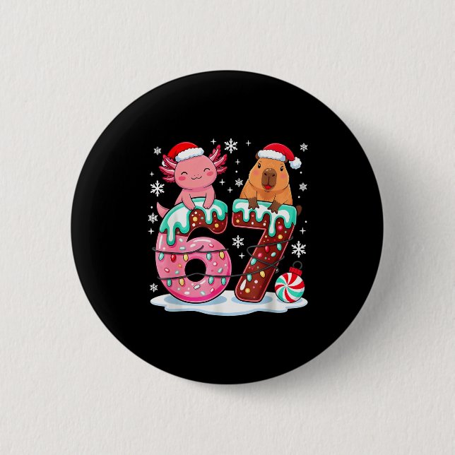 67 Meme Kawaii Axolotl Capybara Christmas Ice Crea Button (Vorderseite)