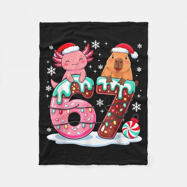 67 Meme Kawaii Axolotl Capybara Christmas Ice Crea Fleecedecke (Vorderseite)