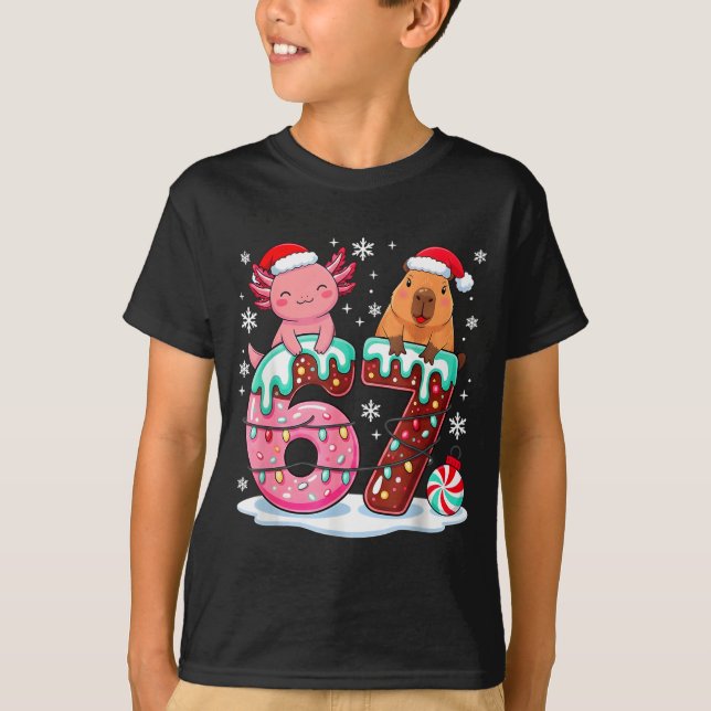 67 Meme Kawaii Axolotl Capybara Christmas Ice Crea T-Shirt (Vorderseite)