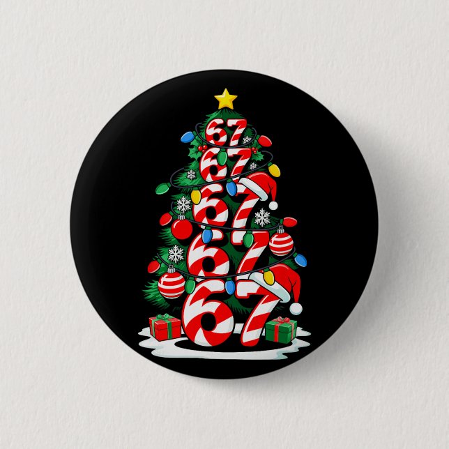 67 Meme Lustig Six Seven Weihnachtsbaum Lichter Xm Button (Vorderseite)
