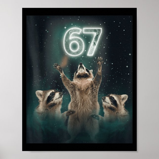 67 Meme Raccoon Howling At The Moon 6 7 Funny Weir Poster (Vorne)