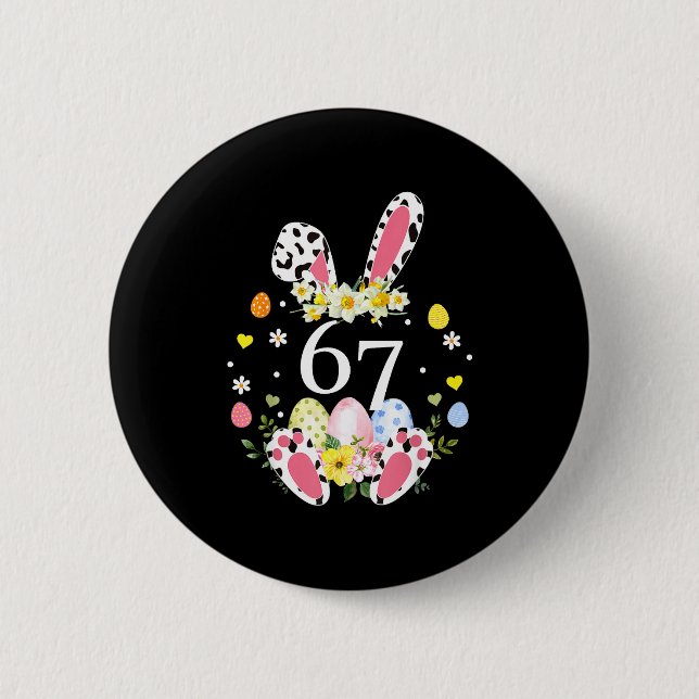 67 Meme Sechs Sieben 6 7 Bunny Leopard Kinder Lust Button (Vorderseite)