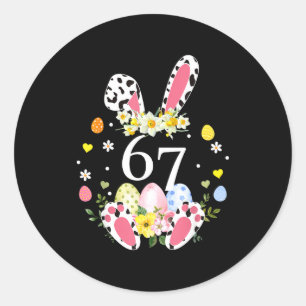 67 Meme sechs sieben 6 7 Kaninchen Leopard Kinder Runder Aufkleber