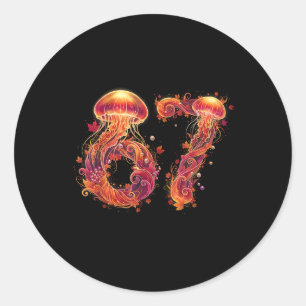 67 Meme Sechs Sieben 6 7 Retro Qualle Meer Ozean T Runder Aufkleber