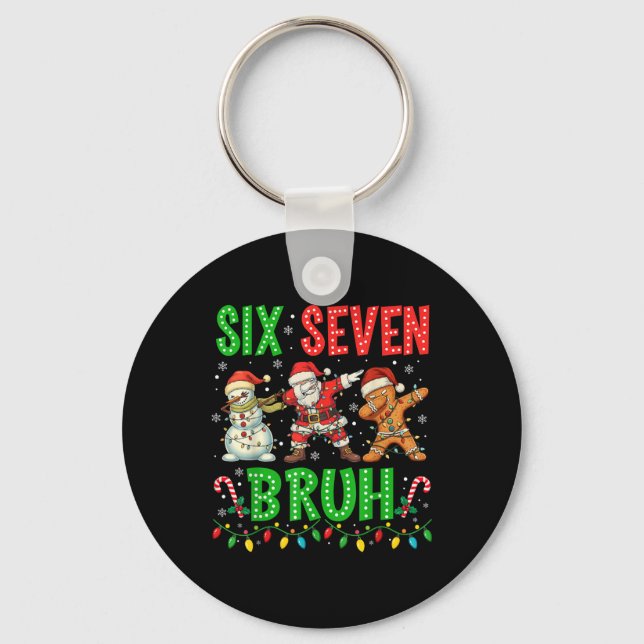 67 Meme Six Seven Bruh Dabbing Weihnachtsmann 6 7  Schlüsselanhänger (Vorderseite)