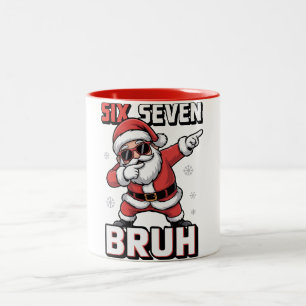 67 Meme Six Seven Bruh Dabbing Weihnachtsmann Lust Zweifarbige Tasse