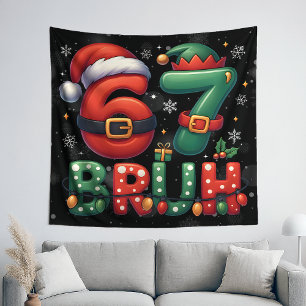 67 Meme Six Seven Bruh Lustiges Weihnachten 6 7 Wandteppich