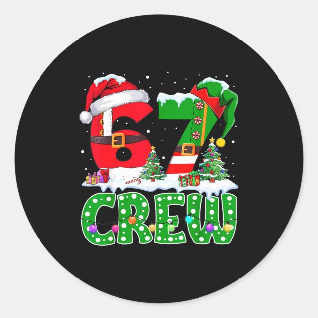 67 Meme Six Seven Christmas Crew Xmas Lights Famil Runder Aufkleber (Vorderseite)