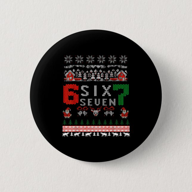 67 Meme Six Seven Christmas Ugly Sweater For Kids  Button (Vorderseite)