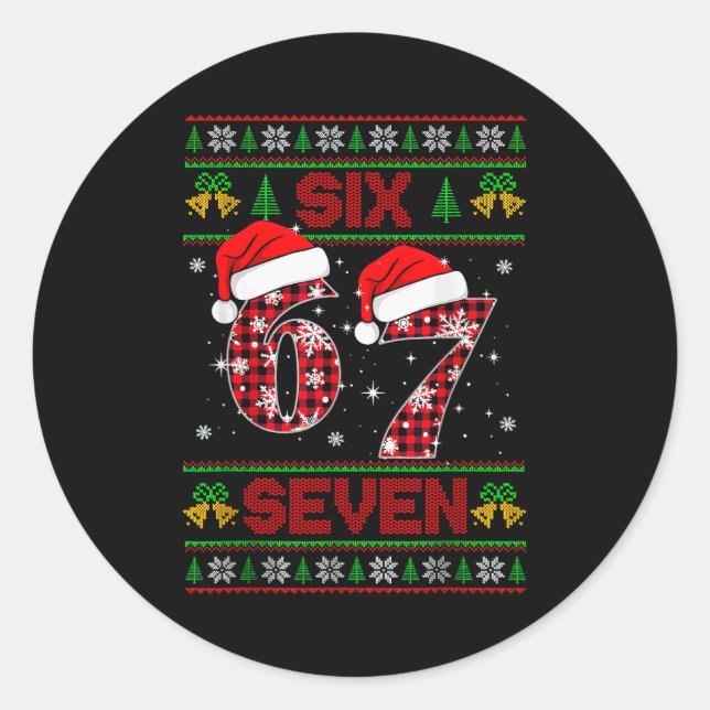 67 Meme Six Seven Christmas Ugly Sweater For Kids  Runder Aufkleber (Vorderseite)