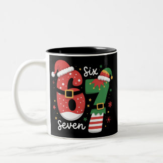 67 Meme Six Seven Elf Christmas Santa Hat Zweifarbige Tasse