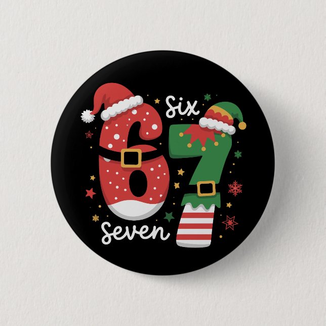 67 Meme Six Seven Elfen Weihnachtsmann Hut Button (Vorderseite)