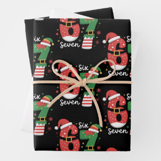 67 Meme Six Seven Elfen Weihnachtsmann Hut Geschenkpapier Set