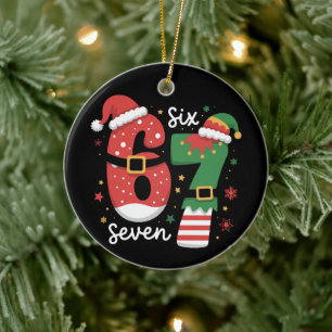 67 Meme Six Seven Elfen Weihnachtsmann Hut Keramik Ornament