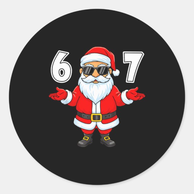 67 Meme Six Seven Number 6 7 Funny Santa Xmas Chri Runder Aufkleber (Vorderseite)