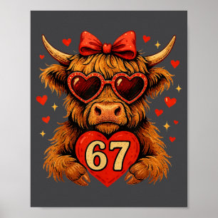 67 Meme Six Seven Valentinstag Highland-Kuh Liebe Poster