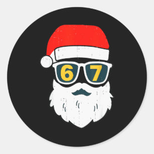 67 Meme Six Seven Weihnachtsmann-Gesicht Kinder Mä Runder Aufkleber