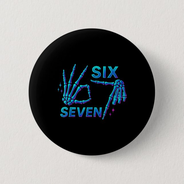 67 Meme Skeleton Hand 6 7 Halloween Six Seven Funn Button (Vorderseite)