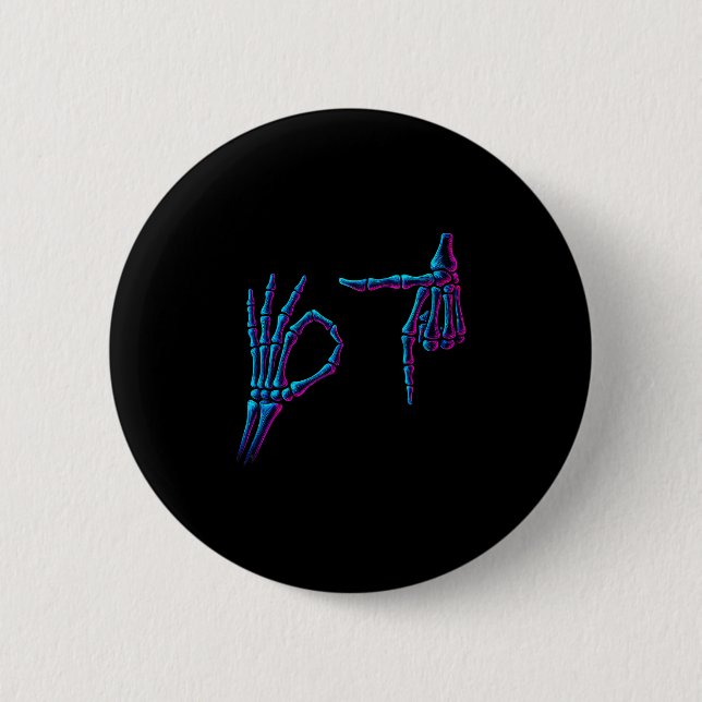 67 Meme Skelett Hand 6 7 Halloween Sechs Sieben Lu Button (Vorderseite)
