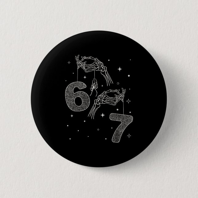 67 Meme Skelett Hand Funny Halloween Six Seven Te Button (Vorderseite)