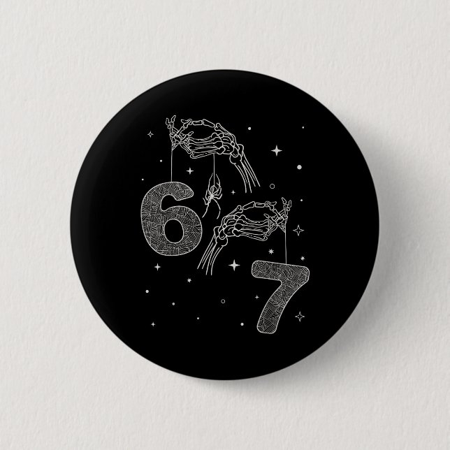 67 Meme Skelett Hand Lustig Halloween Sechs Sieben Button (Vorderseite)