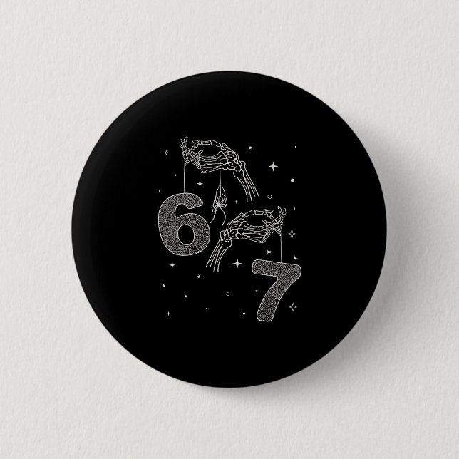 67 Meme Skeletthand Lustiges Halloween Six Seven T Button (Vorderseite)