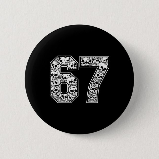 67 Meme Skull Pattern Graphic Halloween Number Art Button (Vorderseite)