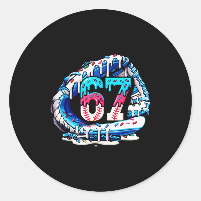 67 Meme Slang Baseballhandschuh Drip Eiscreme Sech Runder Aufkleber (Vorderseite)