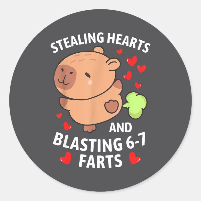 67 Meme Stealing Hearts Valentine's Day Capybara K Runder Aufkleber (Vorderseite)