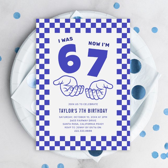 67 Meme Trend Blue Kids 7th Birthday Party Einladung (Von Creator hochgeladen)